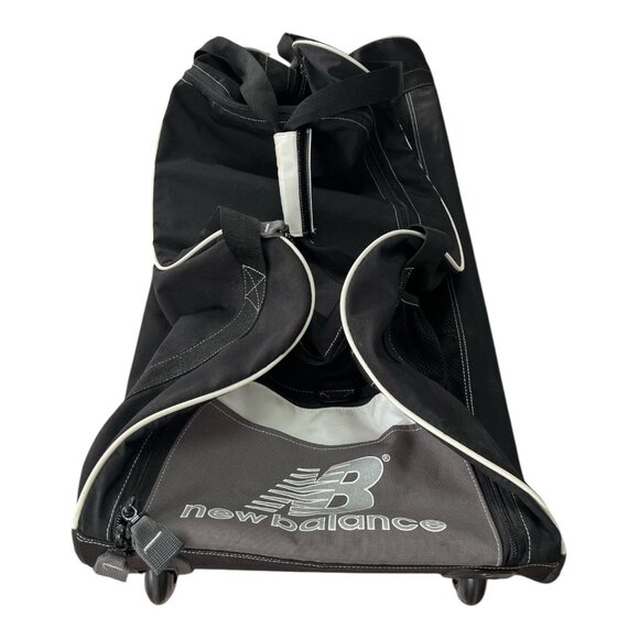 New Balance 30" Rolling Duffel Bag – Black with White Trim, 3 Mesh Pockets, Side - Picture 3 of 7